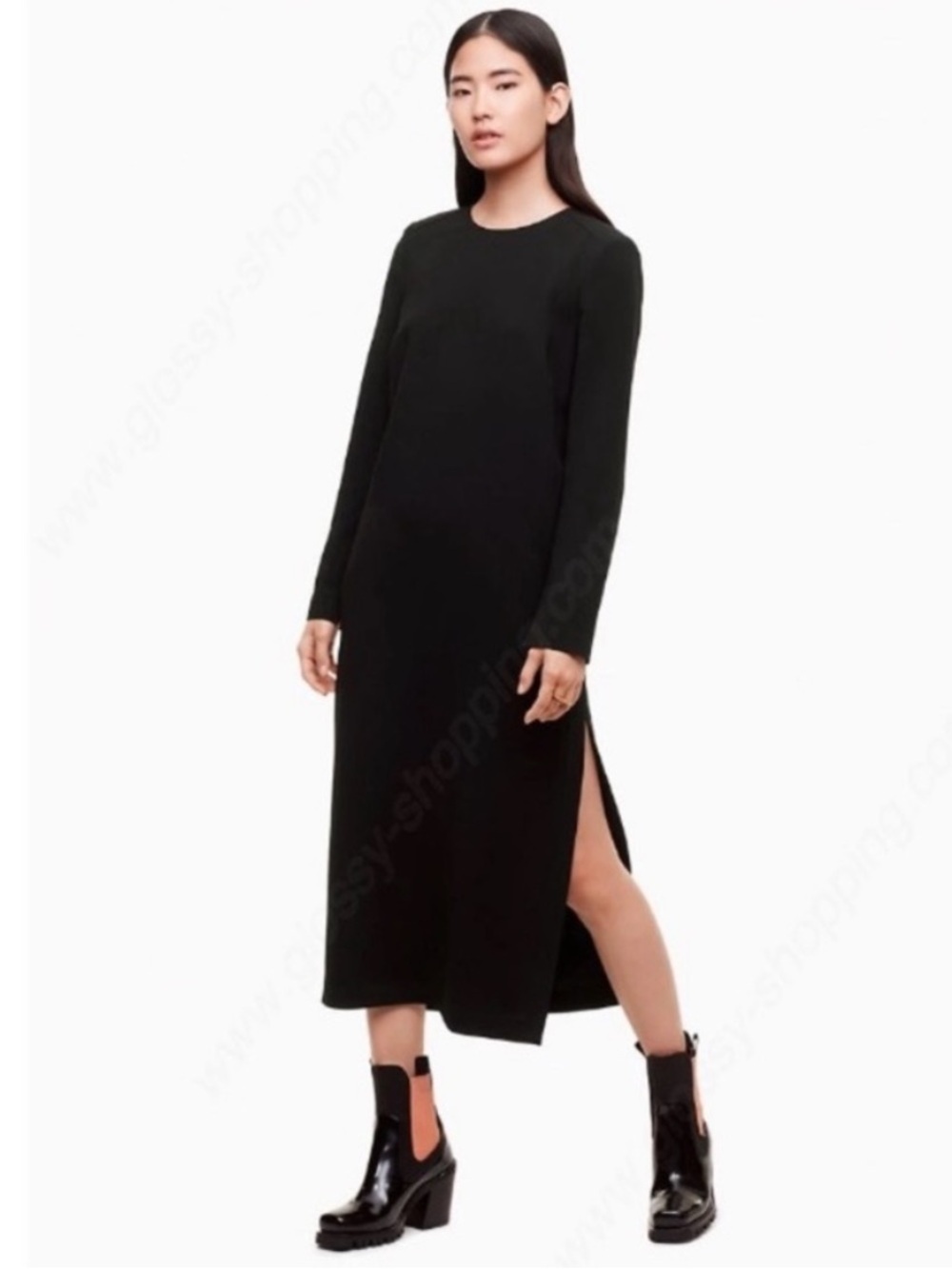 NEW Babaton 1-01 Wilhelmina Sheath Dress Midi Black Slit Shoulder Pads RARE